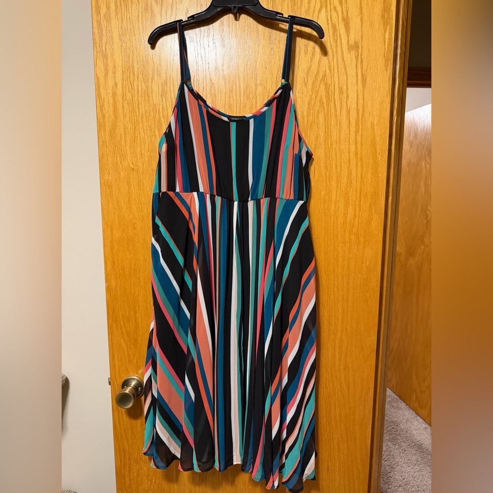 torrid Black Striped Maxi Dress with Teal & Coral Accents Size 2